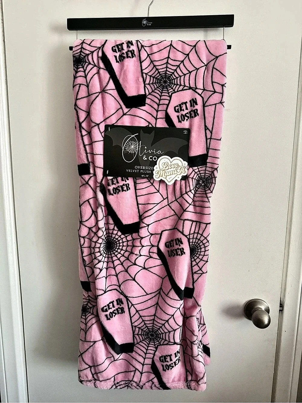 Olivia & Co Get In Loser Coffin Spiderweb Oversized Velvet Plush Throw Blanket
